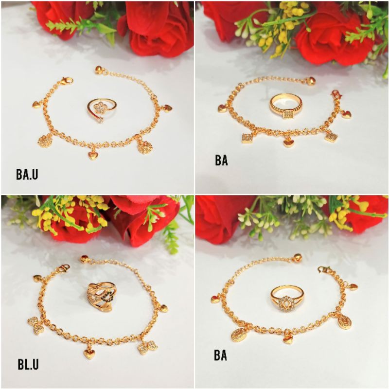 Fourfashion Perhiasan Gelang Dewasa Motif Kekinian free Cincin Lapis Emas PD143