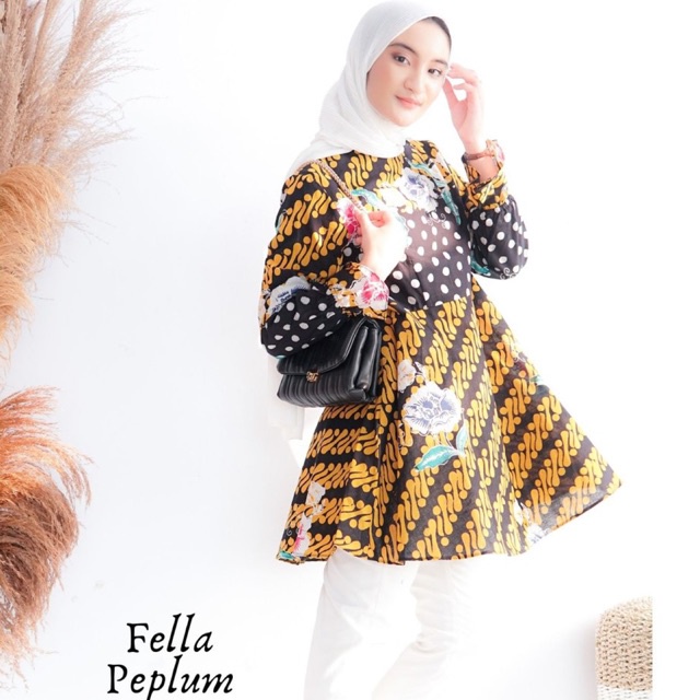 Fella Peplum Blouse Atasan Batik Kerja Kantor Modern Wanita Cantik Modis Kekinian Cap Elegant