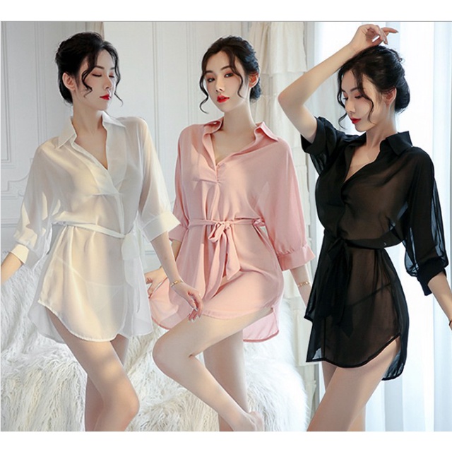 Wanita Baju Tidur Sexy Transparan Playful Kasual Lingerie V leher Pacar Piyama 3A322