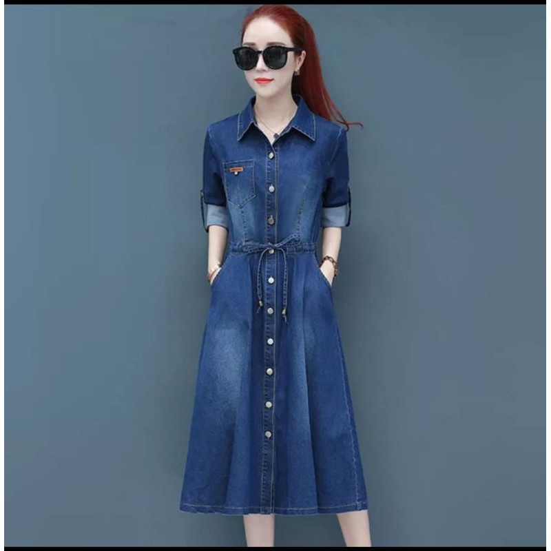 LONG TUNIK JEANS WANITA LENGAN PJG