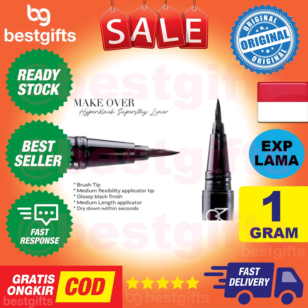 MAKEOVER MAKE OVER HYPERBLACK SUPERSTAY LINER BLACK EYELINER TIDAK LUNTUR EYE LINER HITAM 1 GRAM