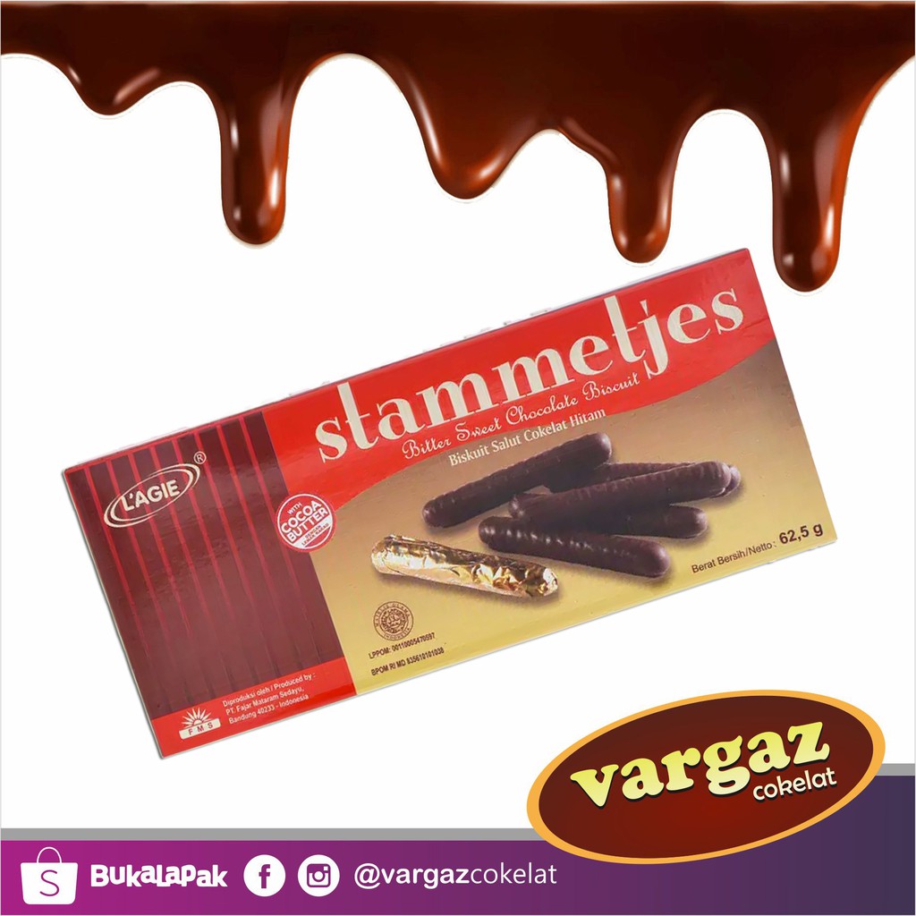 

LAGIE Stammetjes Bitter Sweet Biskuit Salut Cokelat Hitam REAL CHOC with COCOA BUTTER 62,5gr