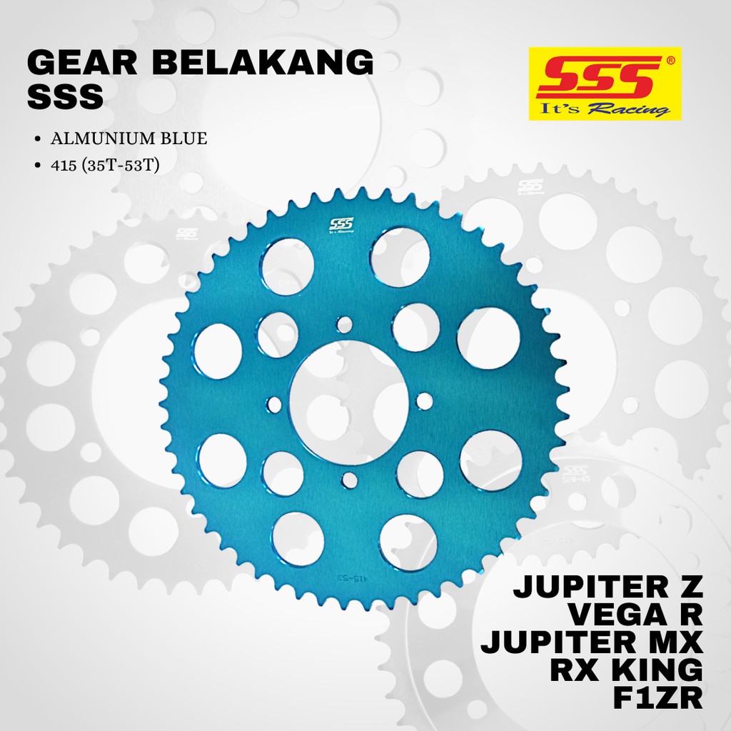 Gear gir Jupiter mx vega rxking rxz sss 415 sss 35 36 37 38 39 40 41 42 43 44 45 46 47 48 49 50 51 52 53 54 55 alumunium biru