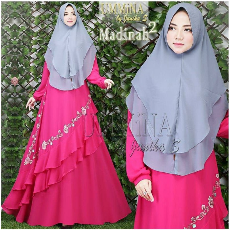 Gamis Polos Bordir Madina 2 syari by Ummina
