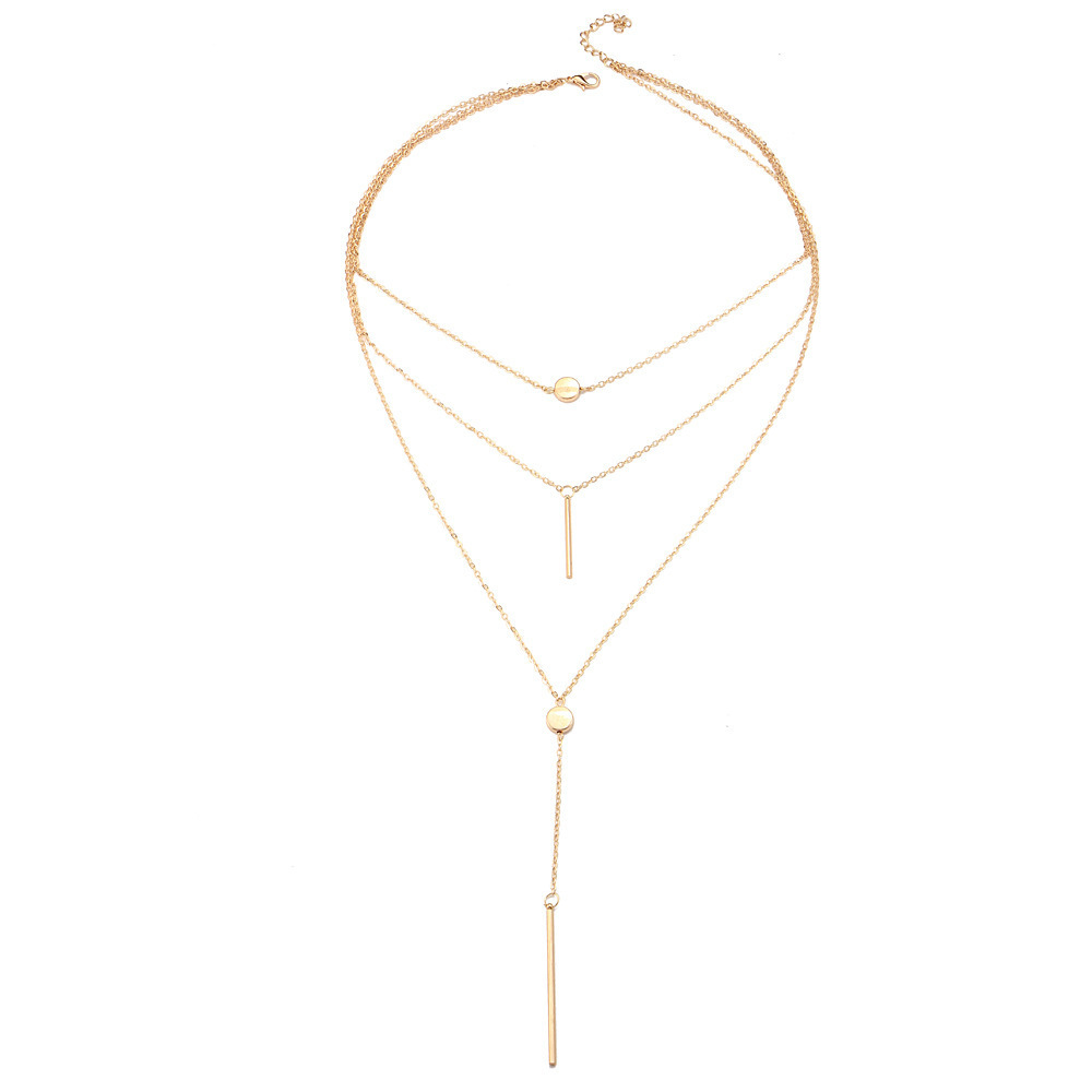 Kalung Choker Multilayer Liontin Mutiara Bulat Warna Emas Untuk Wanita