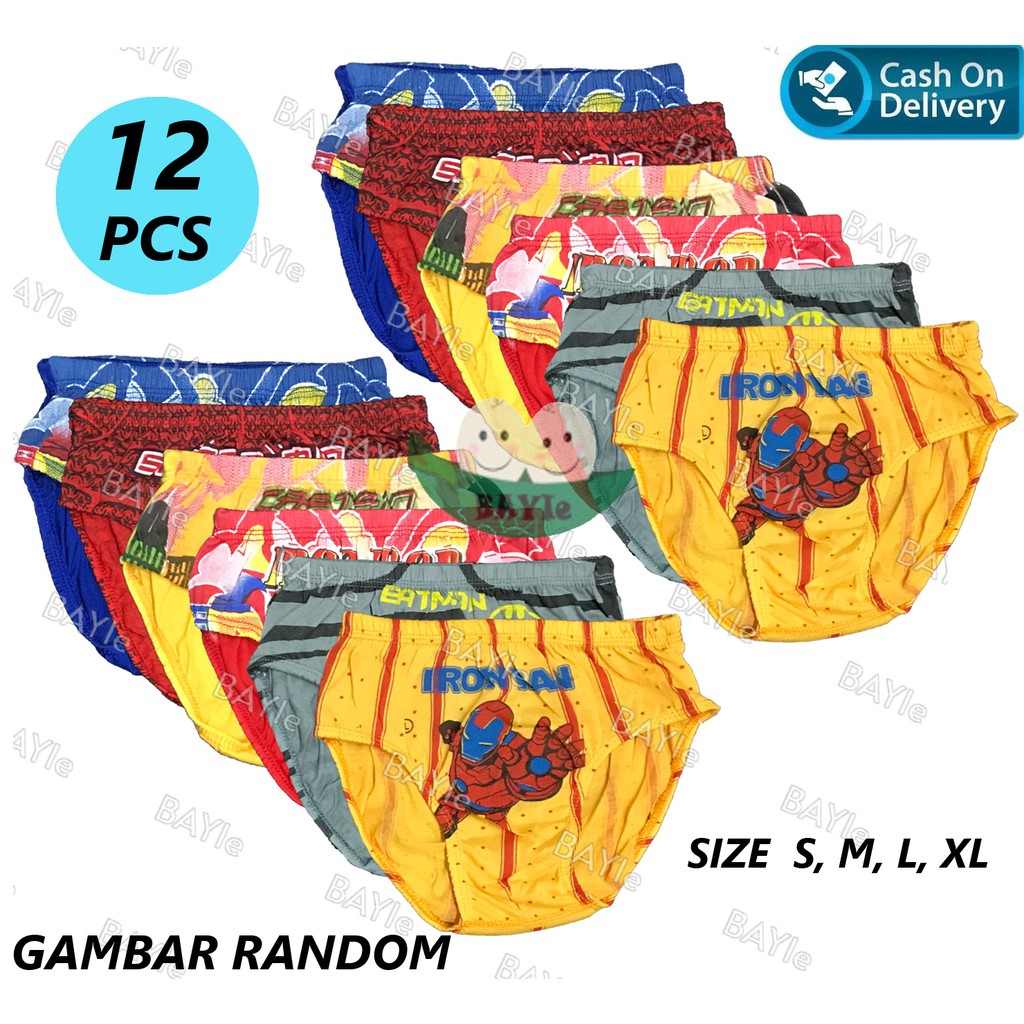 12 PCS Celana Dalam / CD Anak Laki-laki motif HERO RANDOM/Kid's Underwear/sempak anak Cowok S M L XL