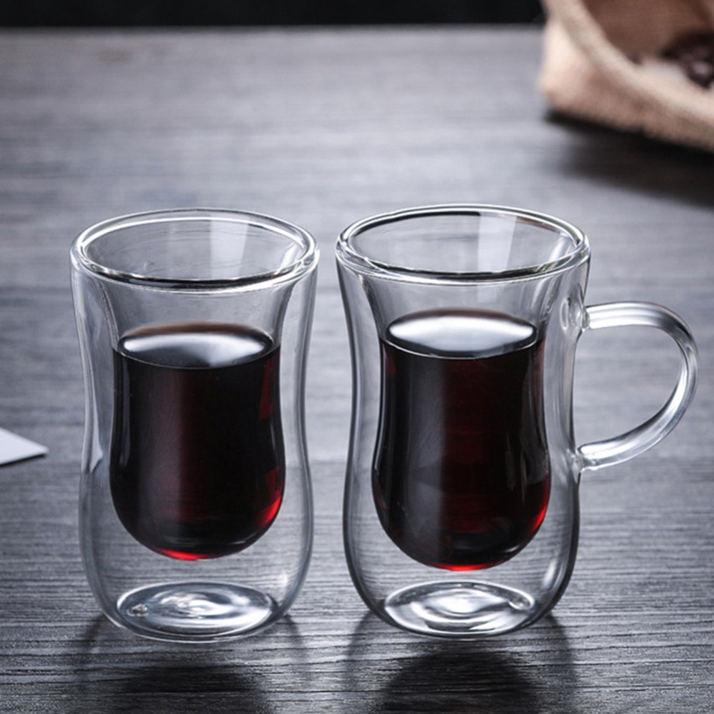 MA4 Gelas Cangkir Kopi Anti Panas Double-Wall Borosilicate Glass Round ORI