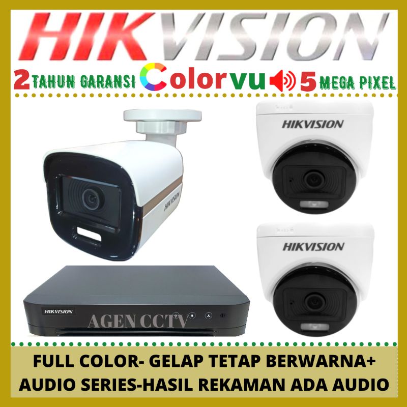 PAKET CCTV HIKVISION COLORVU 5MP 4 CHANNEL 3 KAMERA AUDIO SERIES FULL COLOR