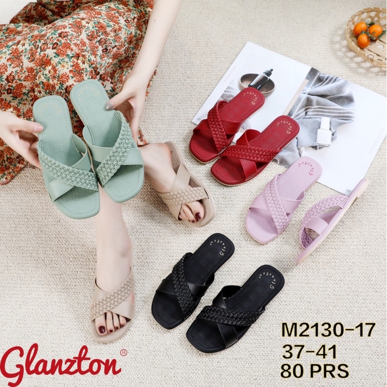 Sandal Jelly Sandal Slop Silang Glanzton M2130-17 Sandal Slop Silang Motif Anyam Terbaru