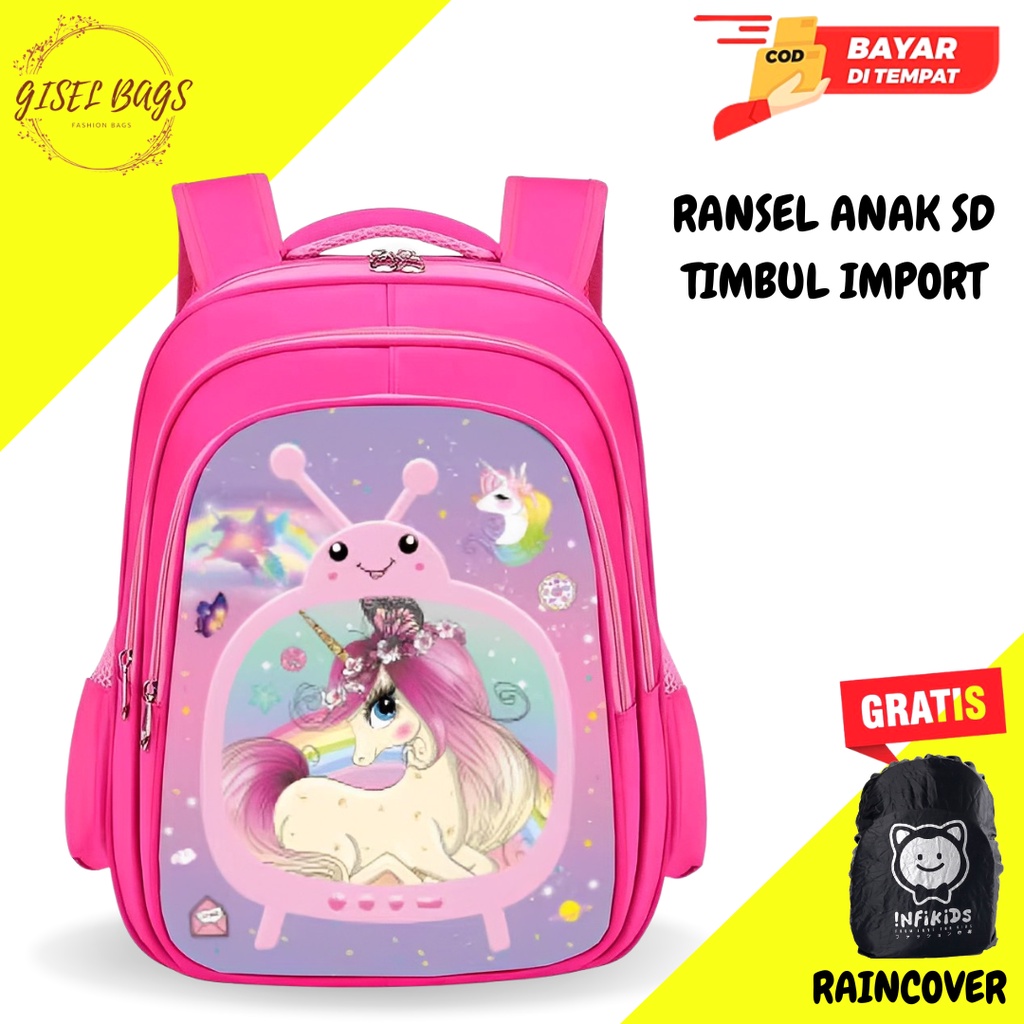 COD Tas anak perempuan sekolah TK SD gambar timbul karakter superhero waterproof