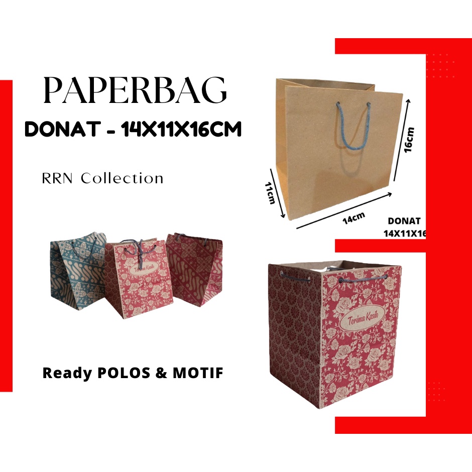 Paper Bag Tas Kertas Craft Uk 14x11x16 Donat [LUSINAN] GOODIE BAG paper bag polos coklat / paperbag murah / Tas Kertas kecil min