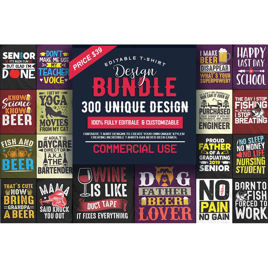 300 Editable T- Shift Designs - Vector Designs