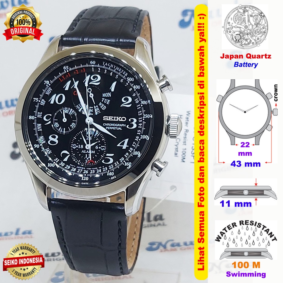 Seiko Quartz SPC133P1 Perpetual Chrono Leather Jam Tangan Pria SPC133