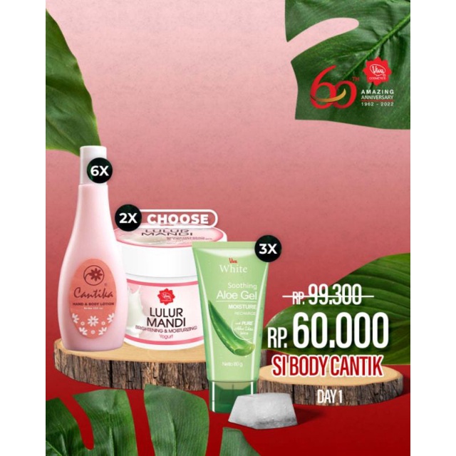 Paket 6 Viva Hand Body Lotion Cantika 2 Lulur Mandi 2 Aloe Vera