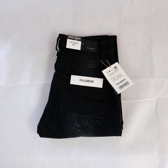 CELANA JEANS PRIA PULL&amp;BEAR BLACK WASHED SKINNY STRETCH PULLANDBEAR PULL &amp; BEAR PULL P&amp;B HITAM FEDDING