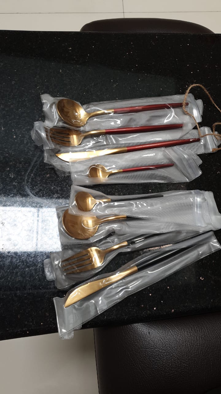 European Gold Dinnerware Sendok Garpu Mewah Untuk Props Foto