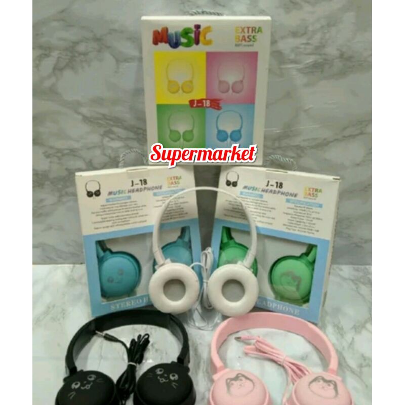 Headset Handphone Stereo Macaron Cartoon Extra Bass J-18