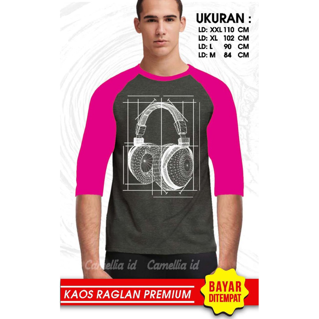 Kaos Raglan (HEADSET)/Kaos Pria Lengan 3/4/ Kaos Pria/ Kaos Cowok/ Kaos Oblong/Misty