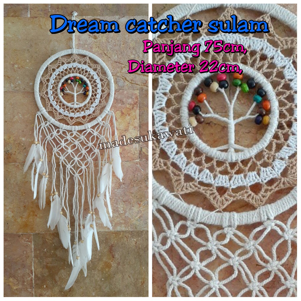 Dream catcher sulam variasi bulu ayam panjang 75cm