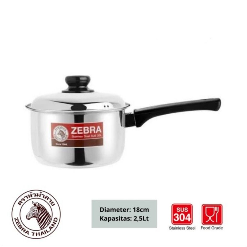 Sauce Pan ZEBRA 18 Cm Plus Tutup - Panci Stainless Steel 166373