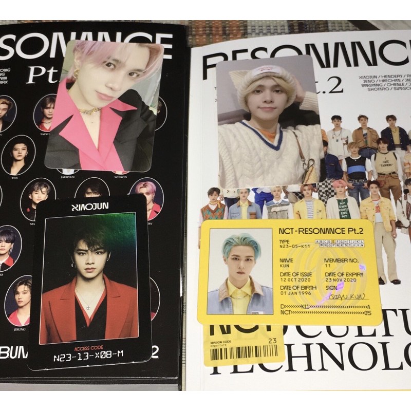Photocard Hendery, Id card Kun, Access card Xiaojun OFFICIAL ALBUM NCT RESONANCE PT 2