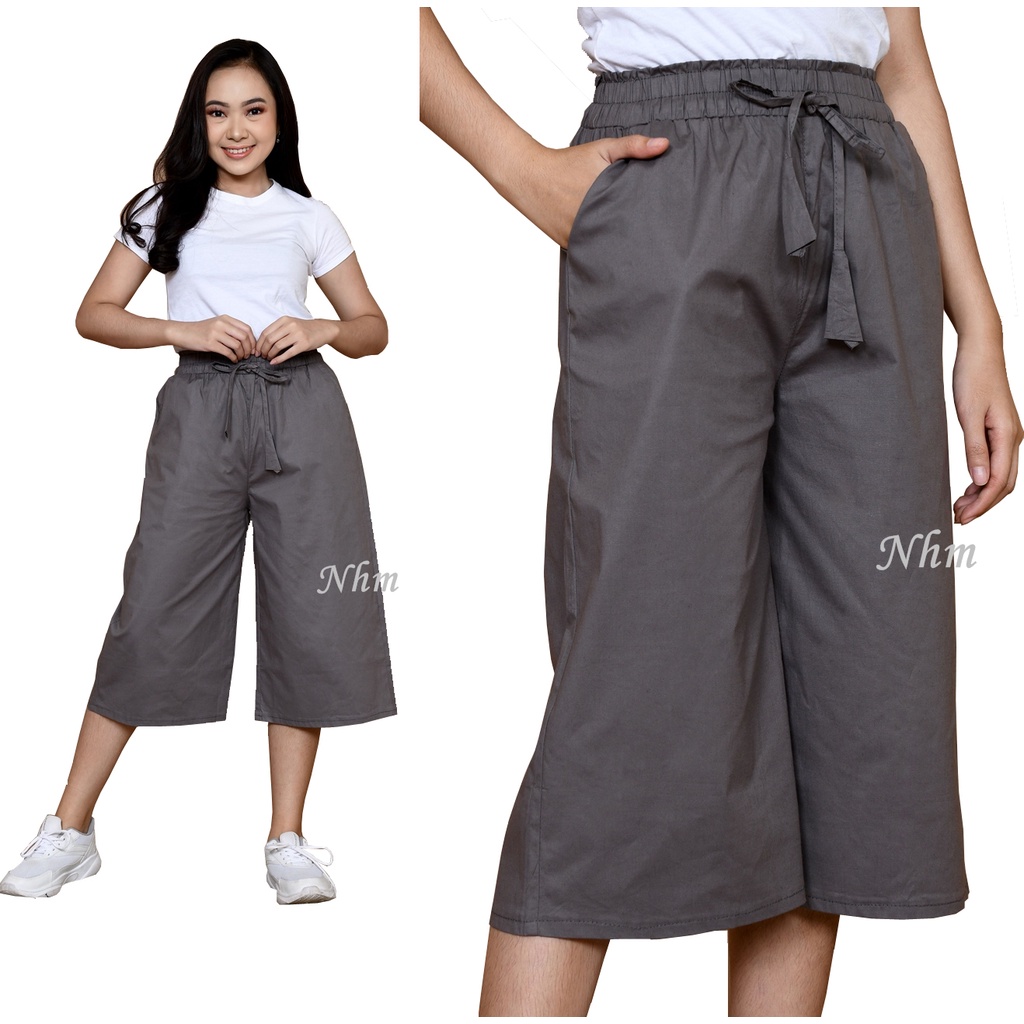 NHM Celana Kulot Pendek Wanita Polos Celana Pendek 7/8 Katun Stretch