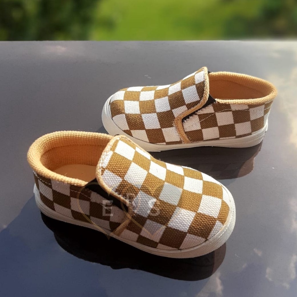 TOKO ERS SOL05 Sepatu Slip On Anak Motif Catur Umur 1 2 3 thn - Kanvas