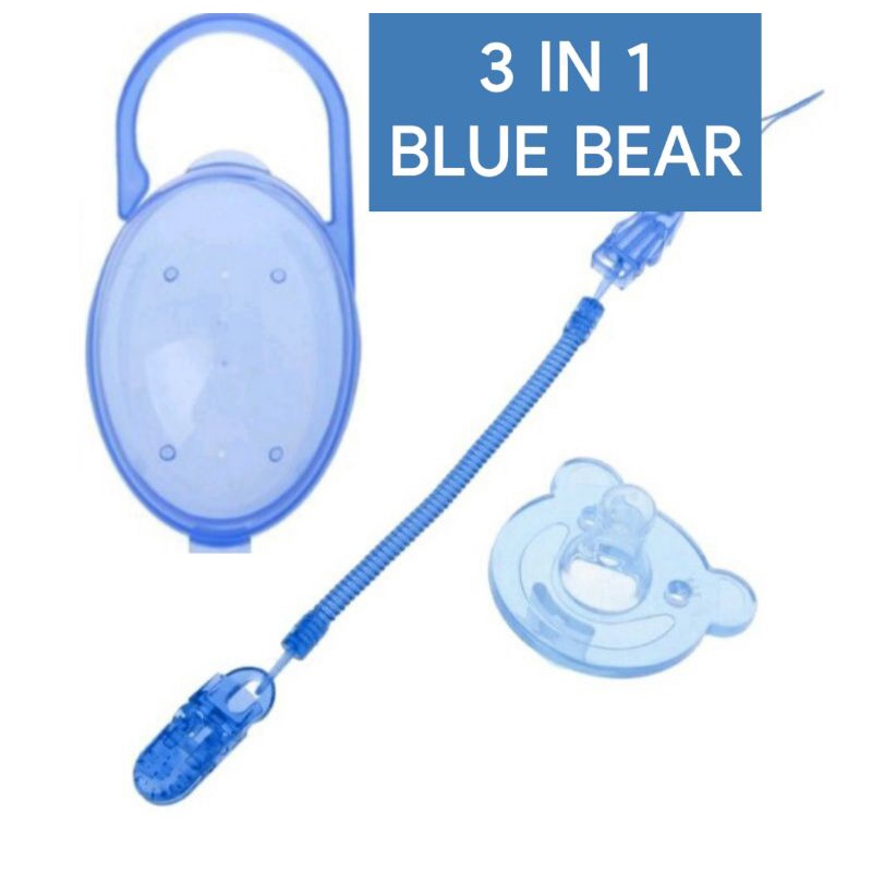 Dot Bayi Empeng Bayi Silikon 3 in 1 set orthodontics bpa free Dot Empeng Bayi Silikon with box and chain-3 IN 1 BLUE BEAR