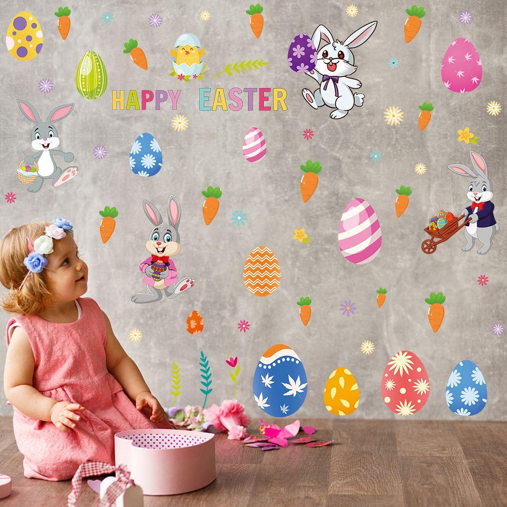Solighter 4pcs/set Paskah Stiker Dinding Telur Kelinci Kamar Anak Dekorasi Rumah Paskah Dekorasi Pintu Mural