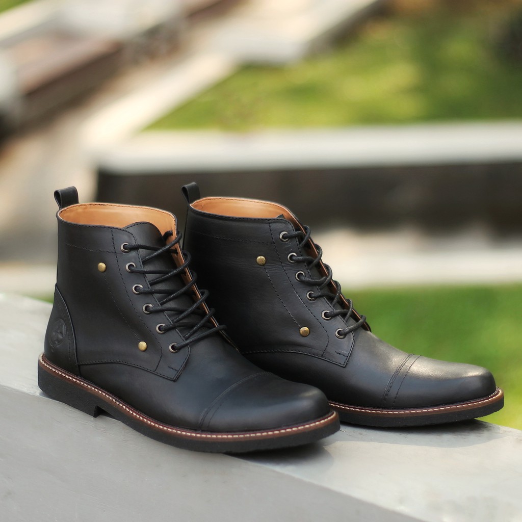 OVERTURE BLACK |FORIND x Reyl| Sepatu Kulit Asli Safety Boot Vintage Klasik Besi Original Footwear