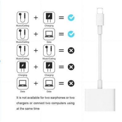 [WS] Splitter  Dual Lightning 3.5mm 2in1 Converter Iphone 7 8 X XS Audio + Charger + LX 12 Ip 2 in 1