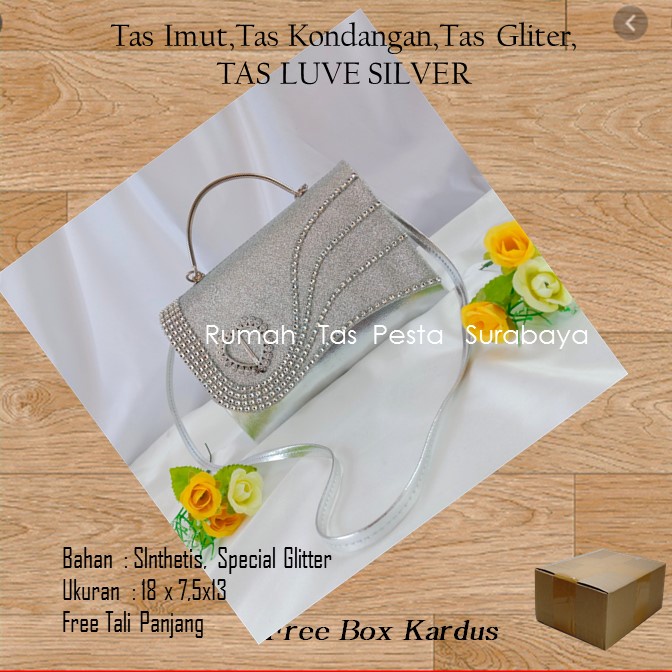 Tas Imut,Tas Kondangan,Tas Gliter,TAS LUVE SILVER