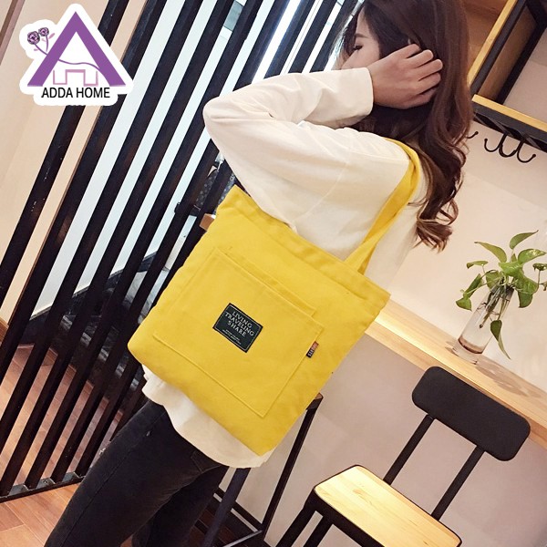 Adda Home - Tas Tote bag bahu belanja Kanvas Motif Simple Korea Design Multifungsi