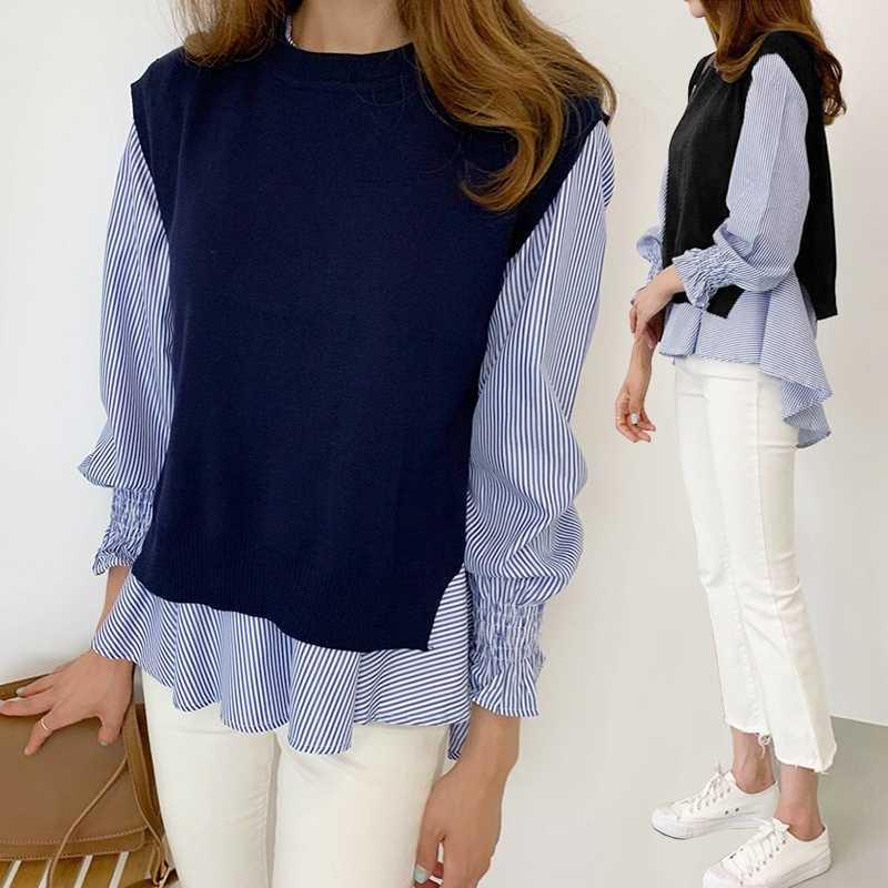 KARAKOREA 9630 Rachel Knit Blouse Set/Blouse Wanita Korea/kemeja wanita casual