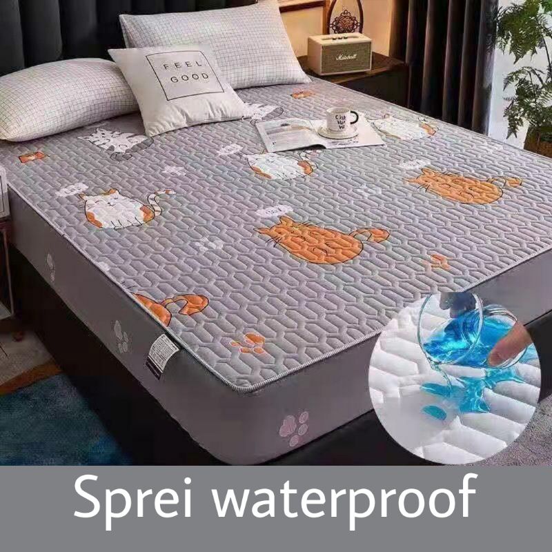 Sprei Waterproof / Sprei Protektor bermotif  ukuran 180x200cm-Abu kucing