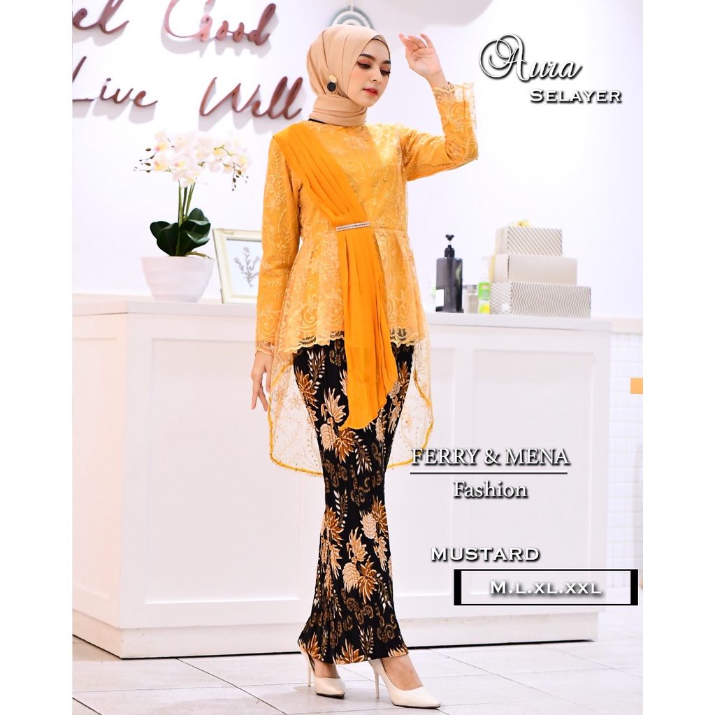 FER> BAJU KEBAYA AURA SELENDANG / BAJU KEBAYA MODERN /BLOUSE KEBAYA TERLARIS - KEBAYA MODEL KEKINIAN-GOLD