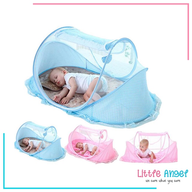 KASUR BAYI KELAMBU ANTI NYAMUK SET BANTAL Tempat Tidur Anak Jaring Lipat Portable Bayi Karakter Lucu