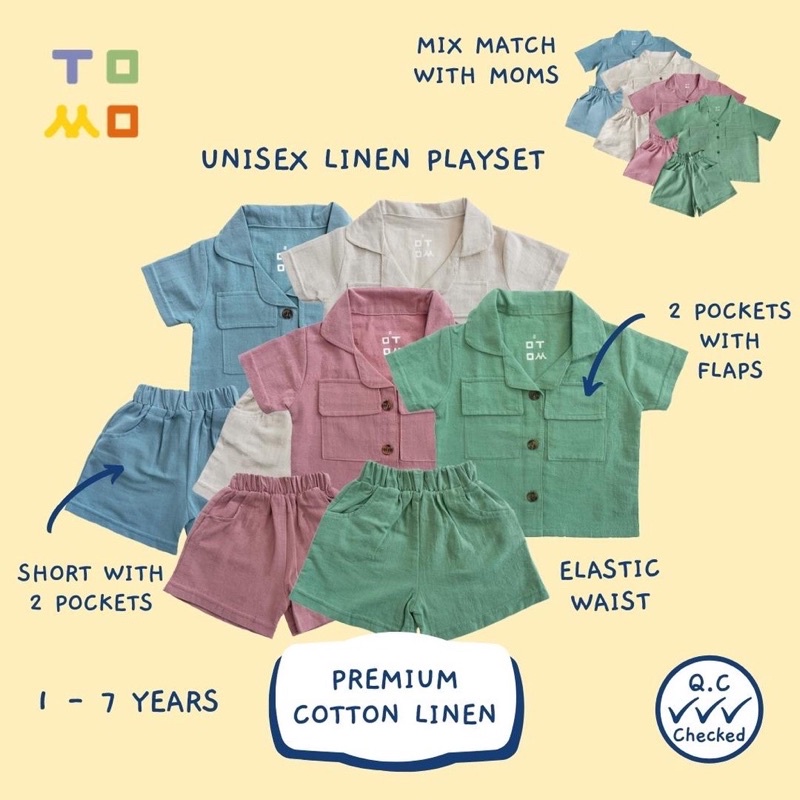 UENO LINEN SAFARI SET TOMO WEAR | setelan baju anak | RANBABYROOM