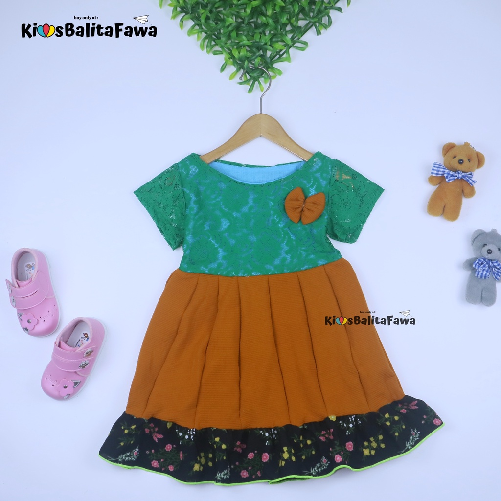 Dress Yuki uk 1-2 Tahun / Baju Import Brukat Gaun Pesta Adem Murah Dres Lengan Anak Perempuan