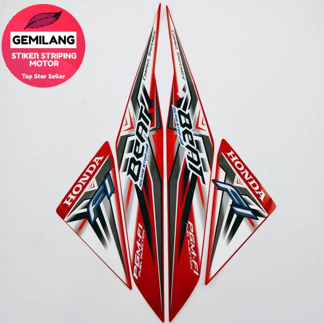 Striping Decal Polet Sticker honda beat fi 2015 merah idling stop stiker list body motor standar