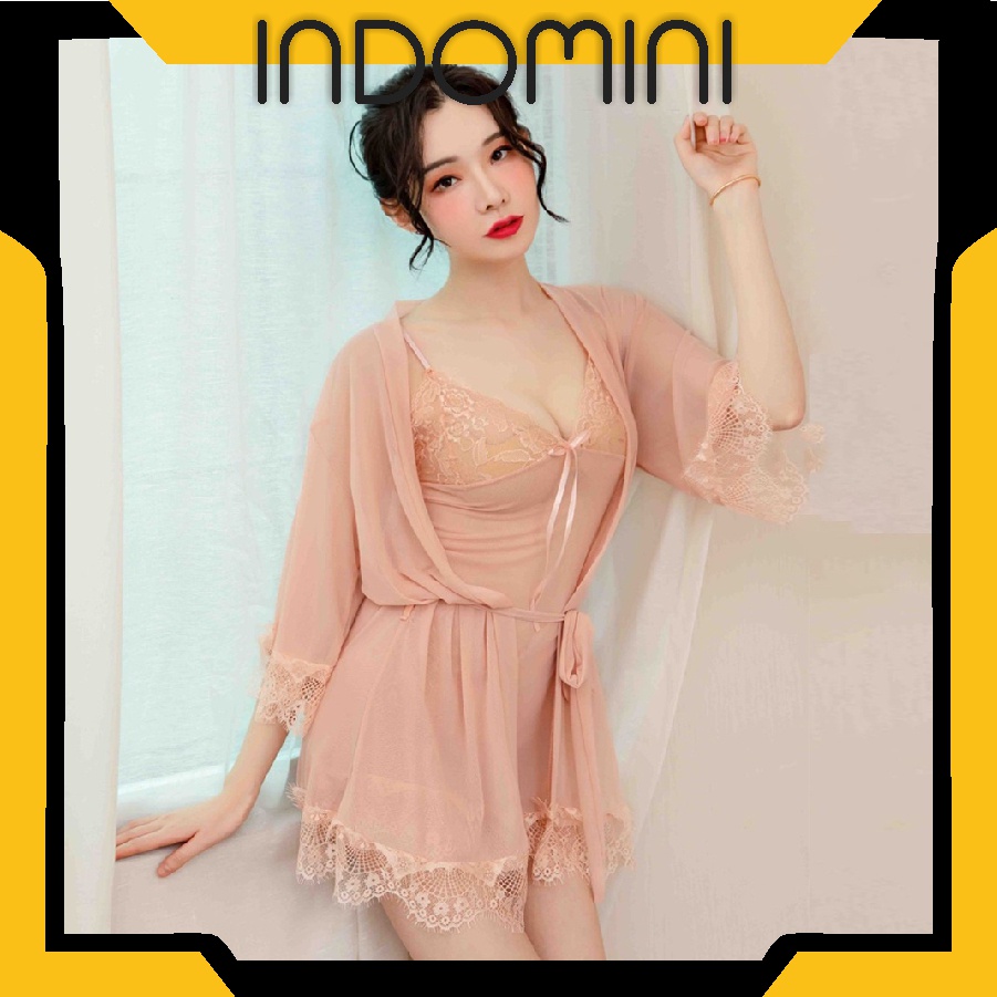 INDOMINI Lingerie Seksi Baju Tidur Lace Seksi Lingerie Sexy Gaun Malam Seksi Lapisan Luar + Dalam B088