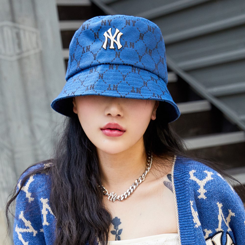 MLB NY Yankees Monogram Dia Jacquard Bucket Hat D.Blue