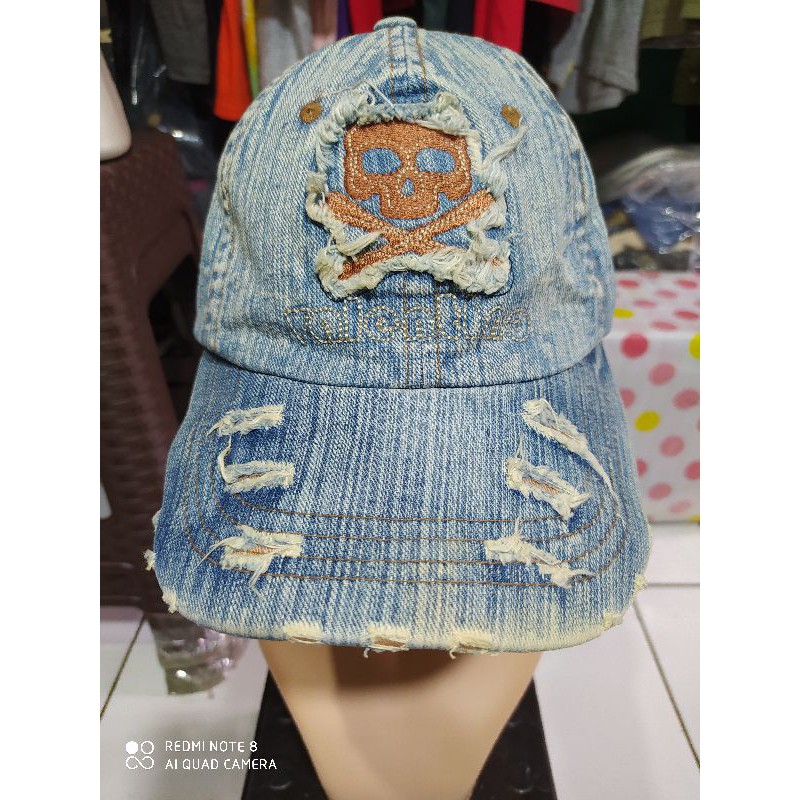 topi baseball bordir tengkorak jeans valentino christy original second import/PL import
