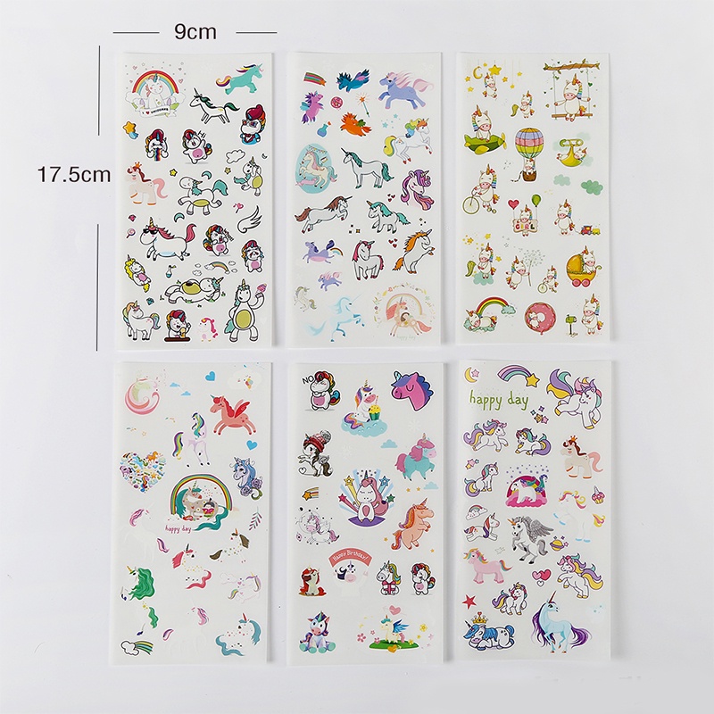 6 Lembar Stiker Kertasselotip Washi Gambar Kartun Unicorn Bahan Pvc Anti Air Untuk Dekorasi Diy