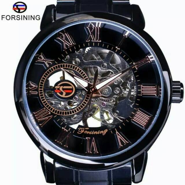 Forsining jam tangan otomatis stainless steel motif