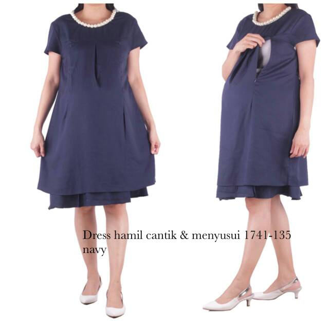 Baju hamil Dres hamil cantik dan menyusui 1741 navy