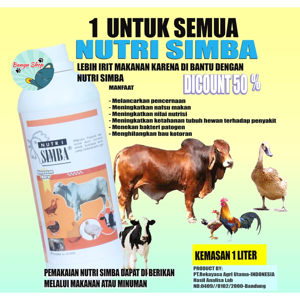 NUTRI SIMBA 1 LITER SUPLEMEN ORGANIK CAIR NUTRISI PROBIOTIK HEWAN UNGGAS &amp; TERNAK SAPI KAMBING BABI AYAM PETELUR BOILER BEBEK ITIK PUYUH-PENGGEMUK HEWAN-VITAMIN PENGGEMUK