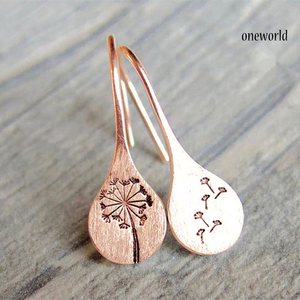 OW# Simple Fashion Dandelions Dangle Earrings Retro Stainless Steel Pendant Jewelry