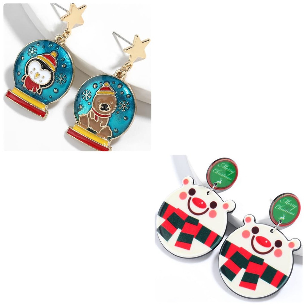 LRC Anting NATAL Fashion Round Bear Round Resin White Penguin Earrings  P22683