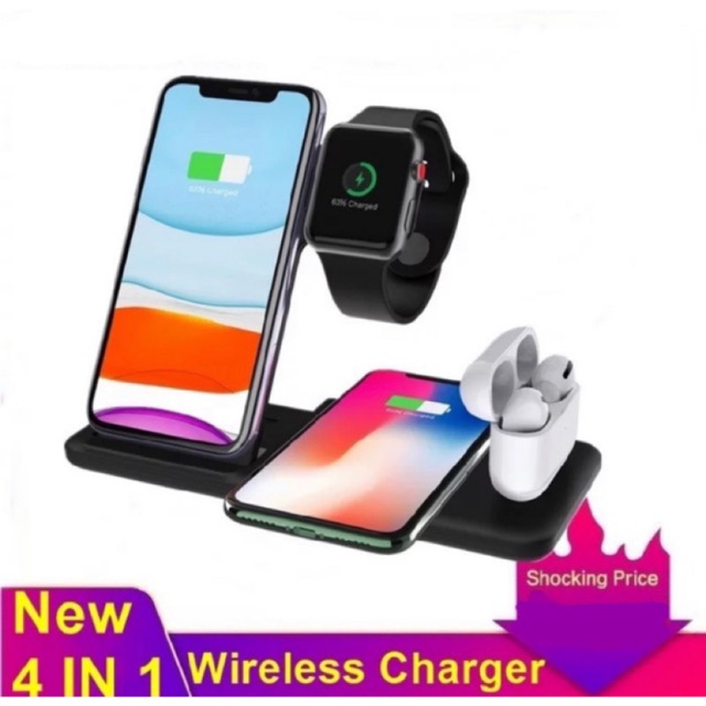 ELAVO ORIGINAL 4in1 wireless fast charging charger dock iphone X XR 11 12 13 Pro Max mini handphone samsung note z airpods 8 9 10 apple watch 3 4 5 6 Se stand